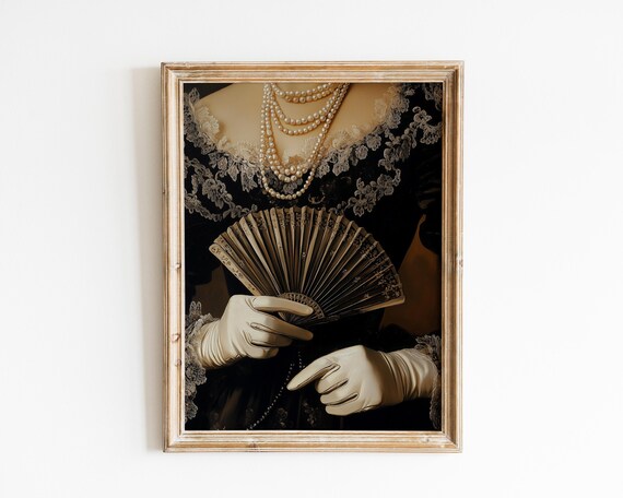 Victorian Lady with Fan Pearls and Gloves Baroque Detail Art Print