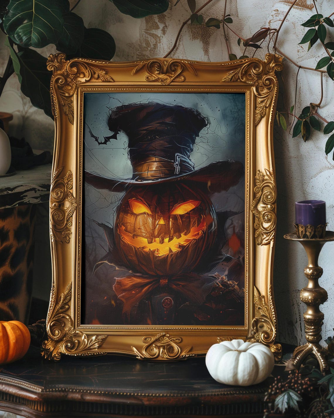 Pumpkin With Witch Hathalloween Wall Artpumpkin Spooky Art Halloween Fall Dark Academia Gothicrustic Printwitch