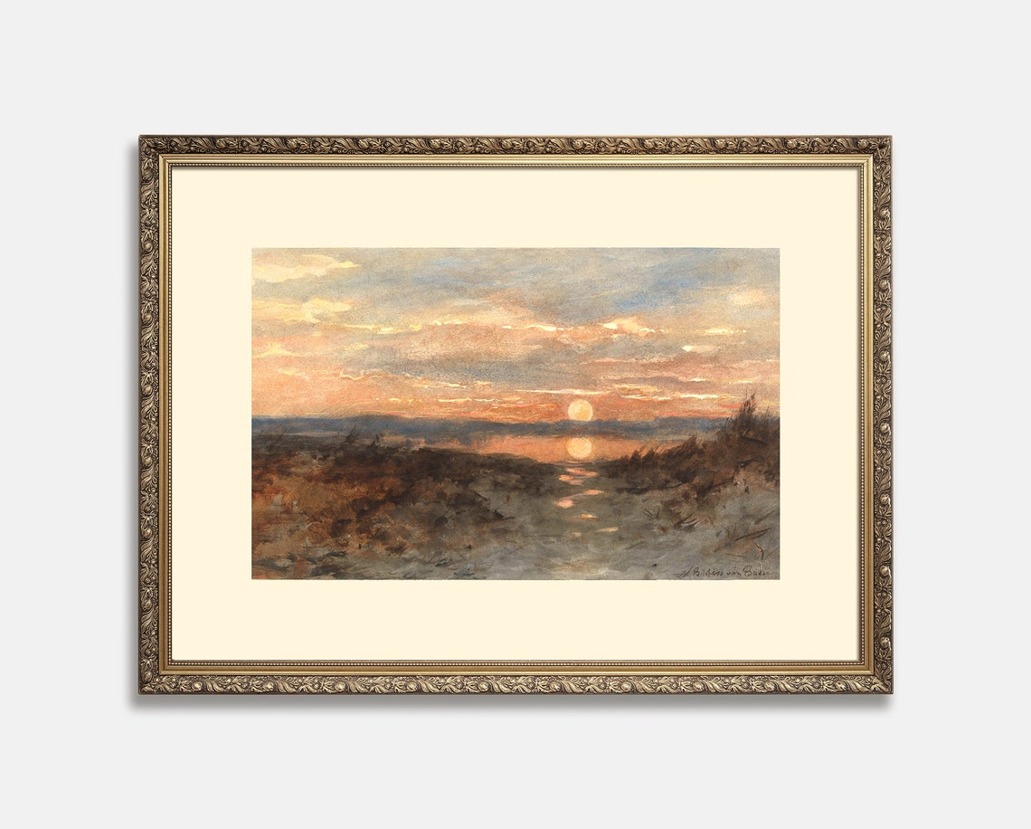 Sunset Over Marshland Golden Reflection Watercolor Evening Poster - Image 3