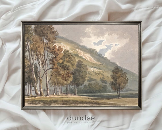 Vintage Print Country Landscape Painting Watercolor Rustic Painting Quiet Village Landscape Art Antique Country Decor Vintage Art
