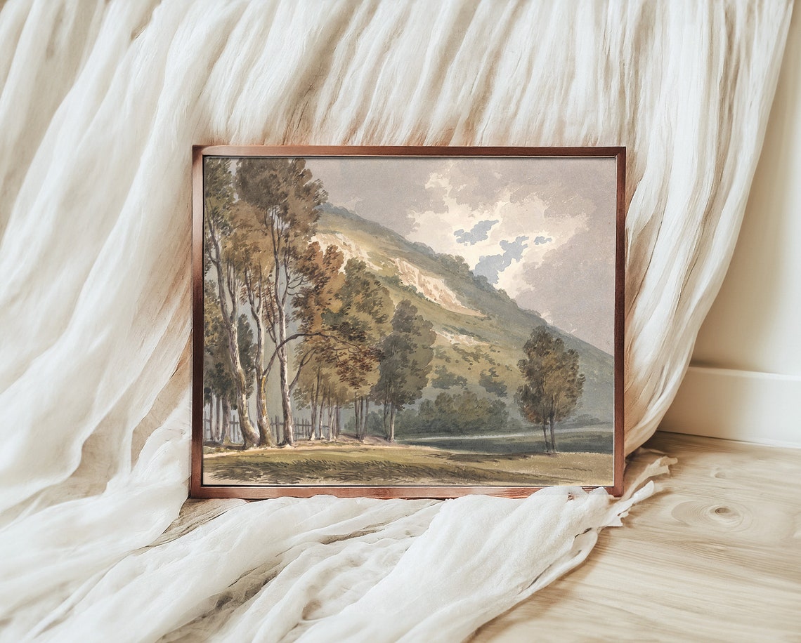 Wooded Hillside Valley Watercolor Trees Soft Tones Landscape Poster - Image 2