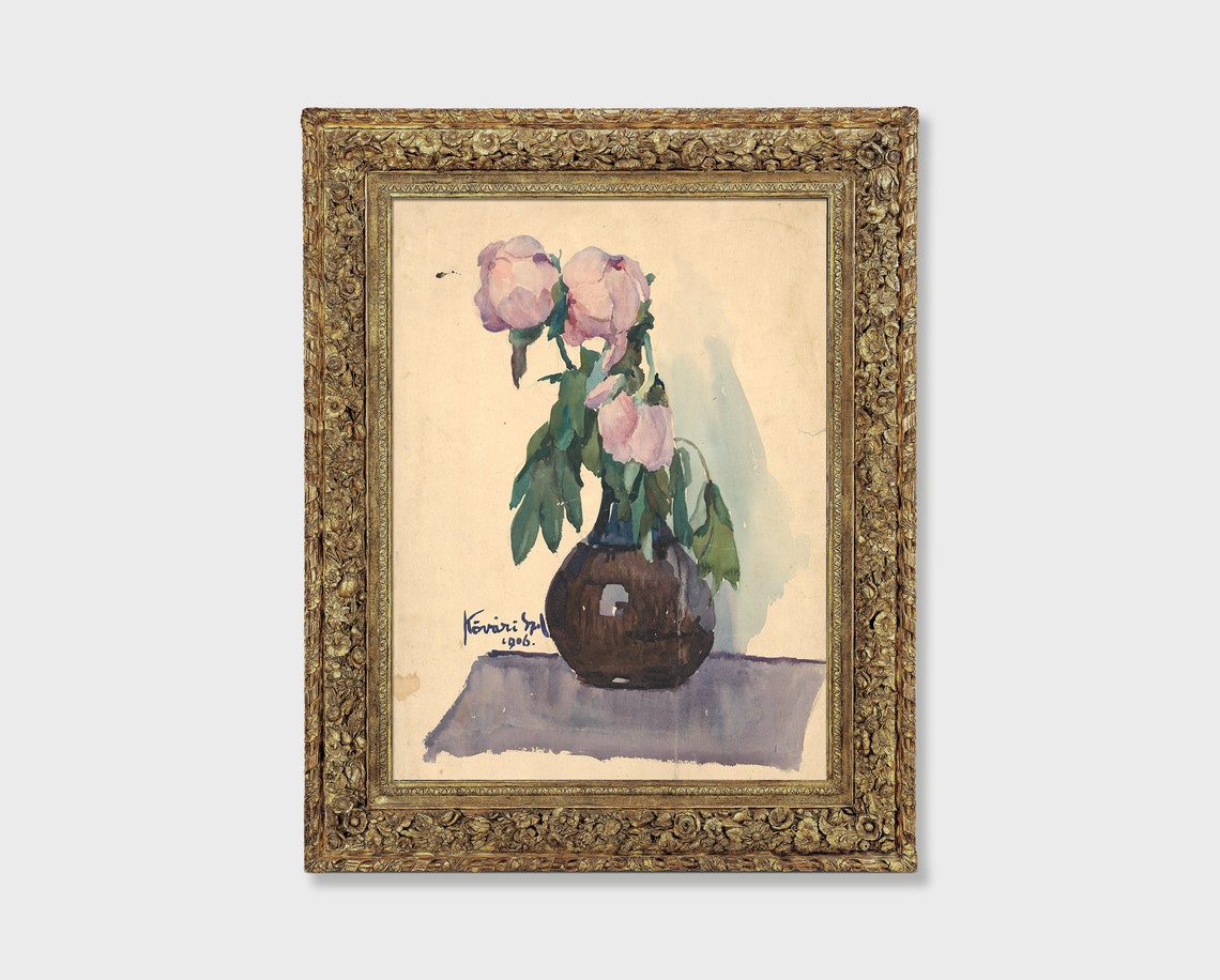 Blush Pink Roses in Dark Vase Vintage Floral Still Life Poster - Image 4