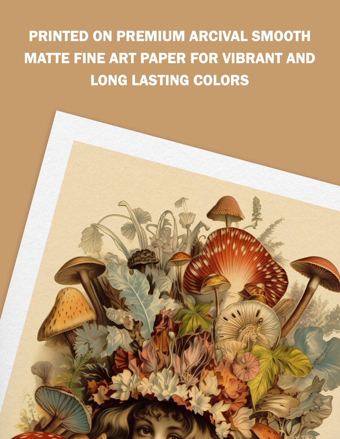 Vintage Mushroom Girl Botanical Art Print, Whimsical Decor - Image 3