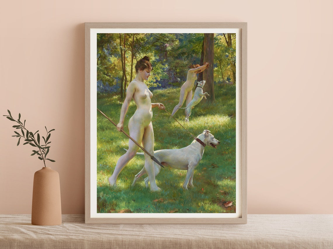 Nymphs Hunting With White Dogs Julius Leblanc Stewart Classic Print - Image 3