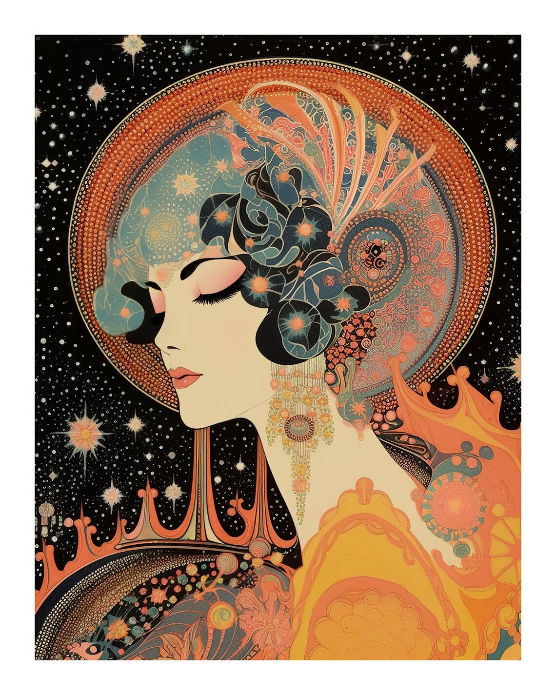 Vintage Art Nouveau Cosmic Goddess Retro Art Print - Image 2