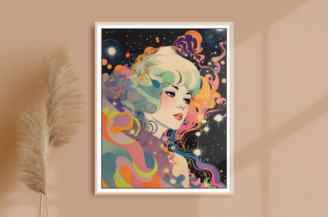 Vintage Retro Style Psychedelic Space Woman Art Print