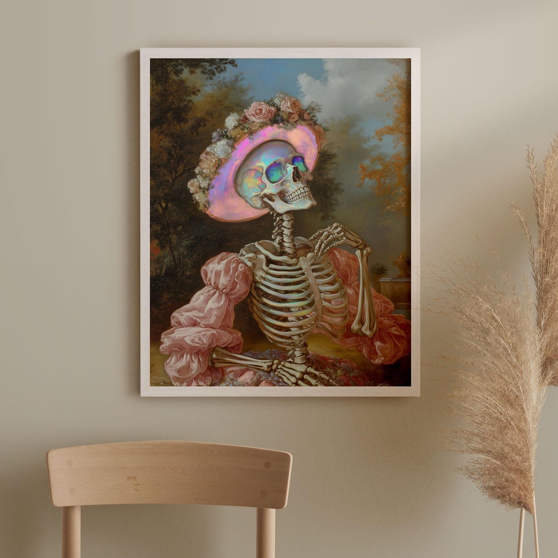 Rococo Oil Painting Style Fancy Skeleton Lady Fine Art Print Macabre Cute Decor Girly Art Whimsical Wall Art - Image 2