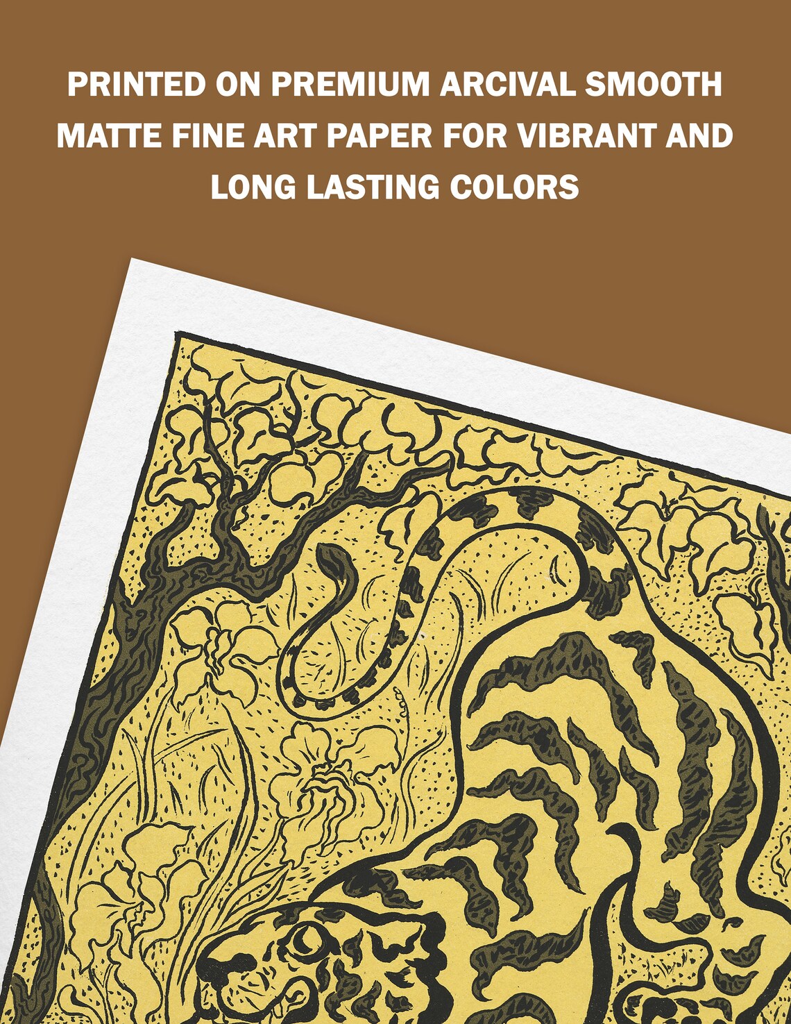 Golden Tiger Prowling Through Black Woodcut Jungle Art Nouveau Poster - Image 4