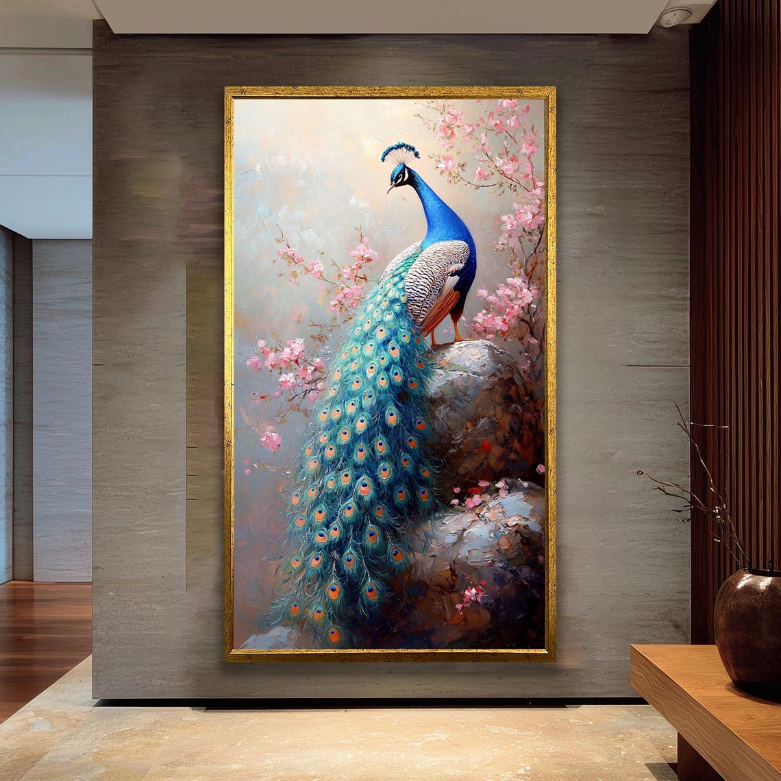Majestic Peacock Poster Floral Bird Art Colorful Plumage Decor