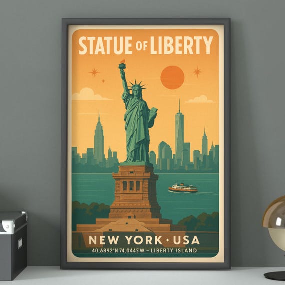 Statue Of Liberty Travel Poster Vintage Destination Art Print