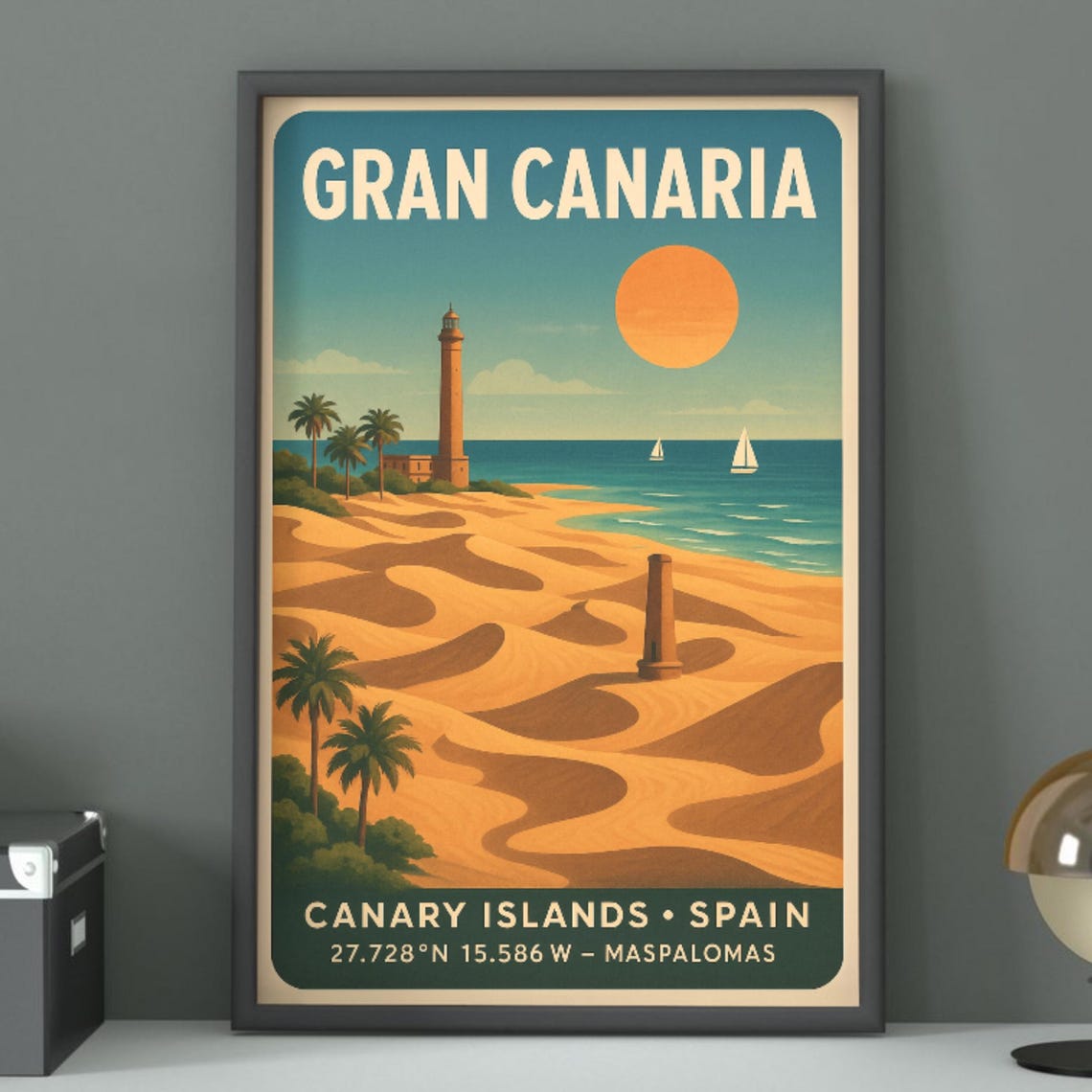 Gran Canaria Maspalomas Dunes Island Spain Vintage Travel Poster