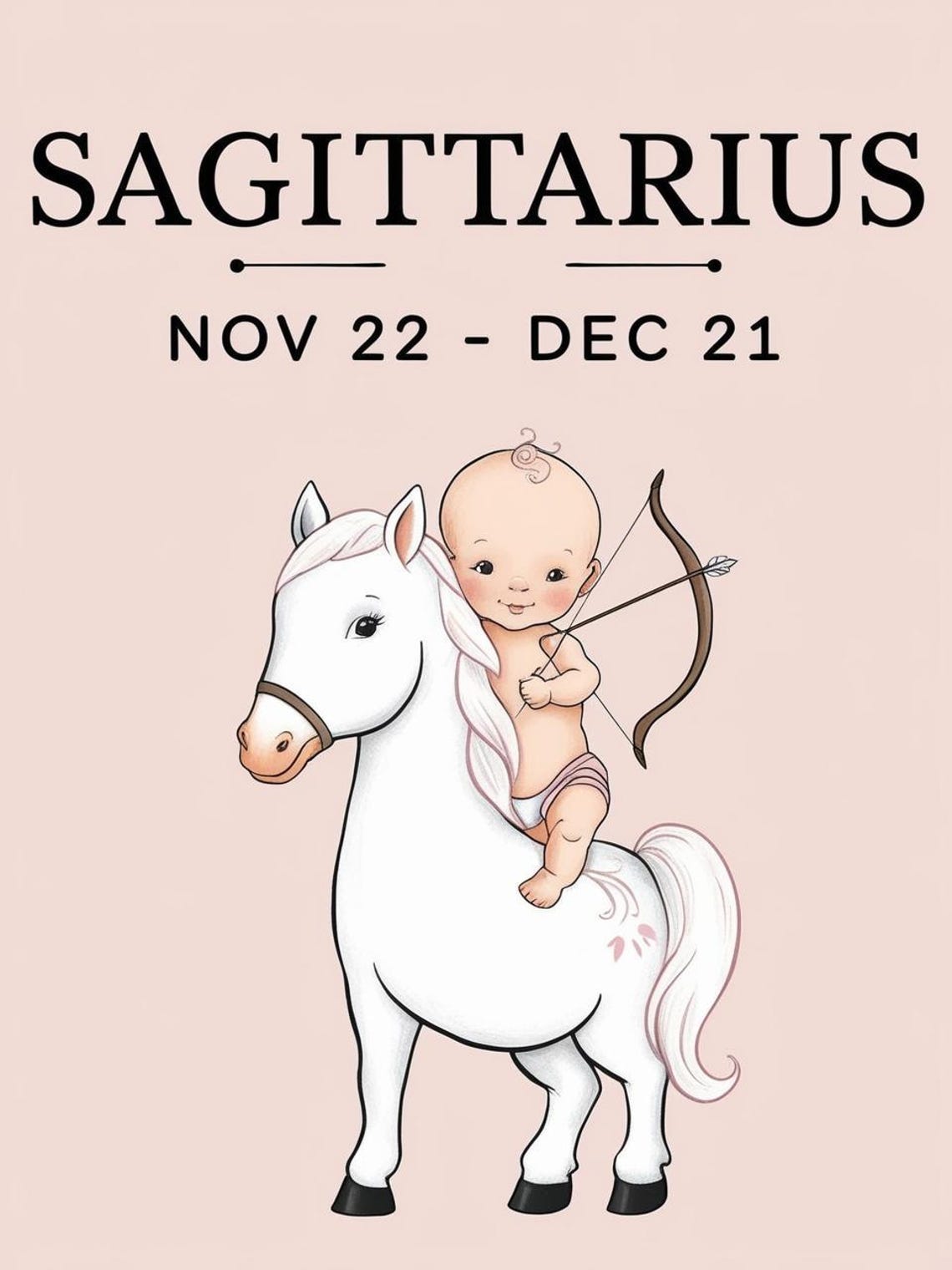 Sagittarius Zodiac Nursery Print Baby On White Horse Blush Decor - Image 3