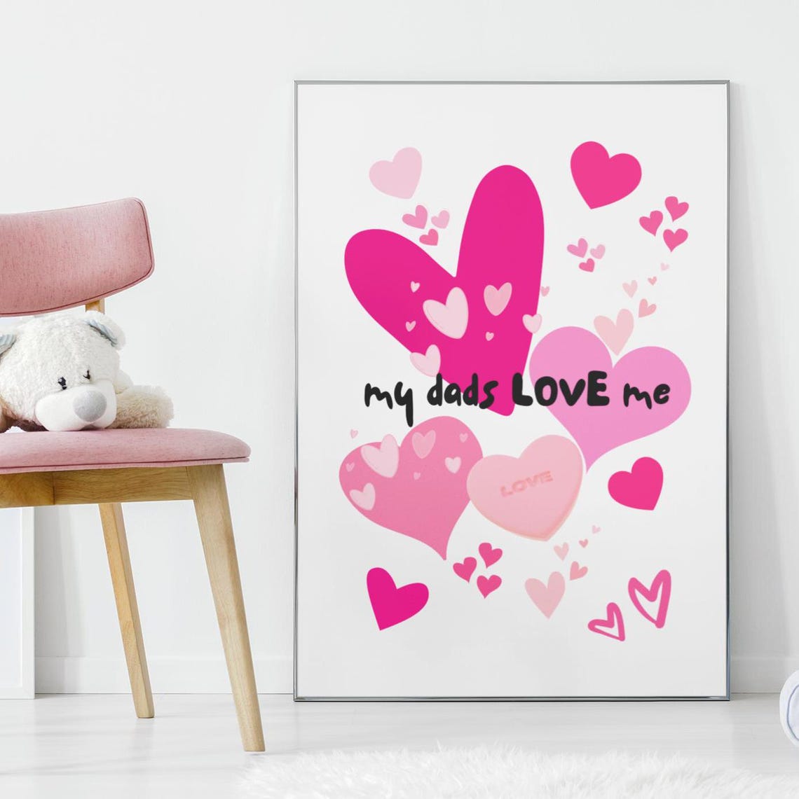 My Dads Love Me Pink Hearts Cluster Nursery Kids Room Wall Art - Image 3