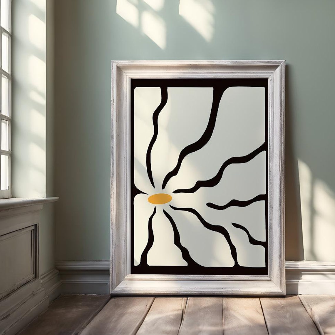 Bold Minimalist Cream Sunburst Daisy Line Art Modern Boho Poster - Image 3