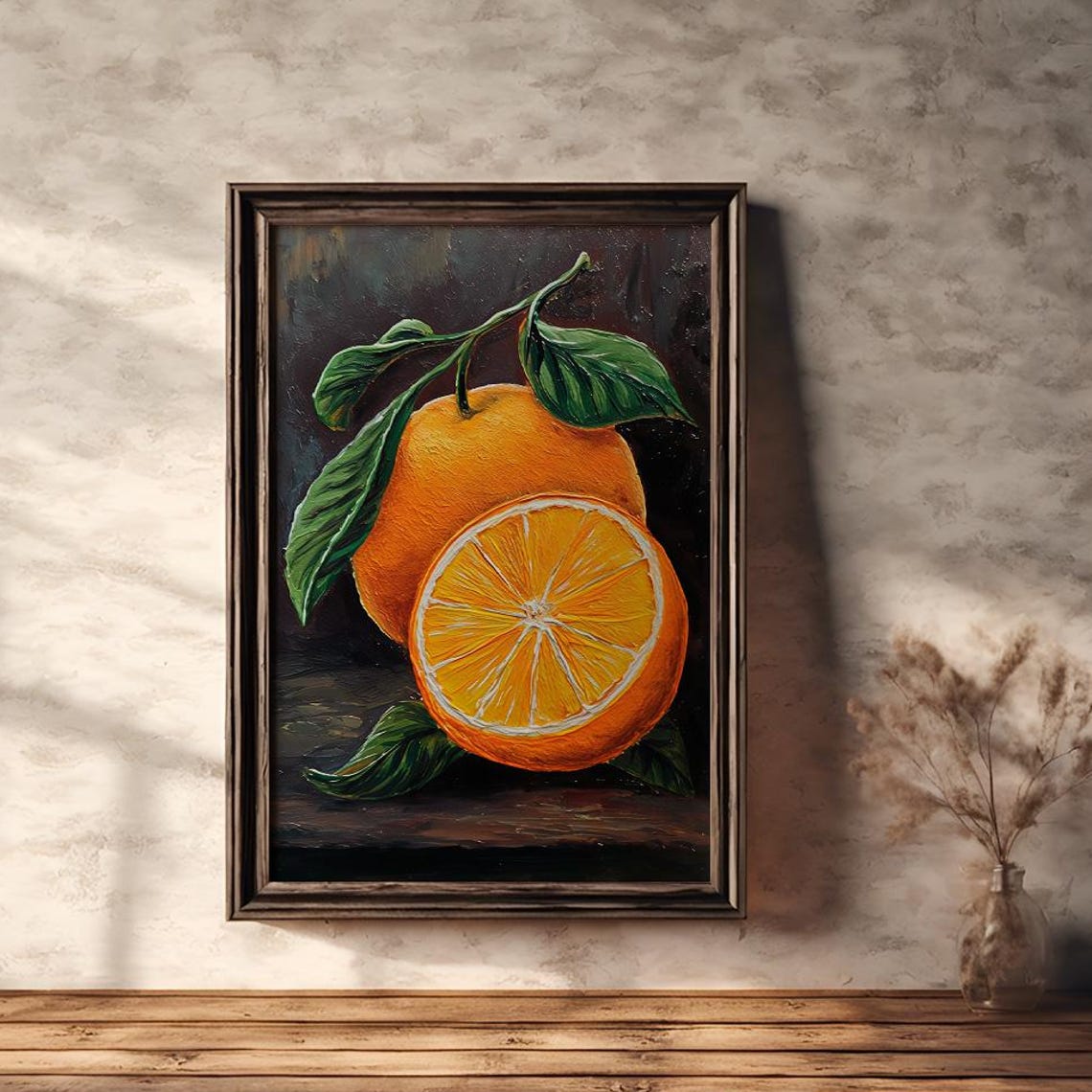 Ripe Oranges Still Life With Green Leaves Vintage Art Poster