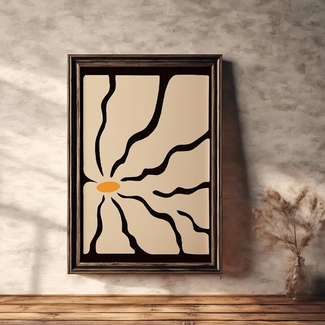 Bold Minimalist Cream Sunburst Daisy Line Art Modern Boho Poster