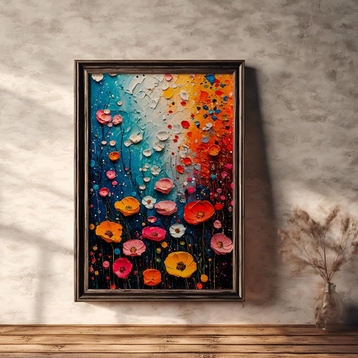 Colorful Impasto Poppy Wildflower Meadow Abstract Floral Poster