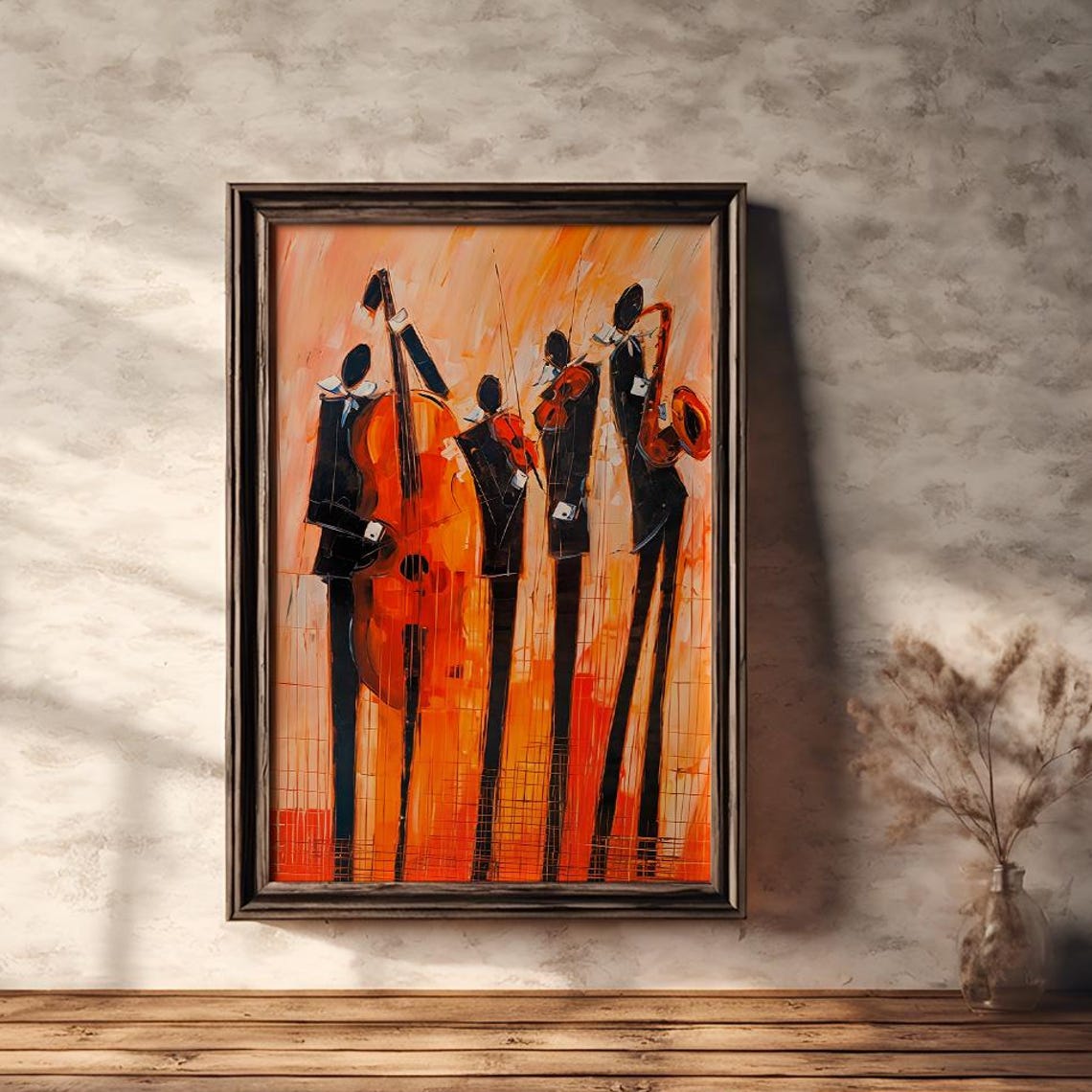 Abstract Jazz Musicians in Warm Orange Expressive Band Poster
