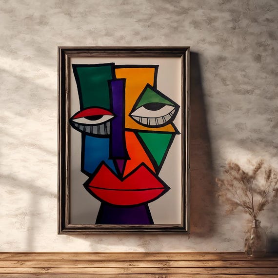 Abstract Face Cubist Art For Wall Decoration Cubism Style Painting With Vibrant Colors Modern Abstract Art Geometric Wall Art For Home