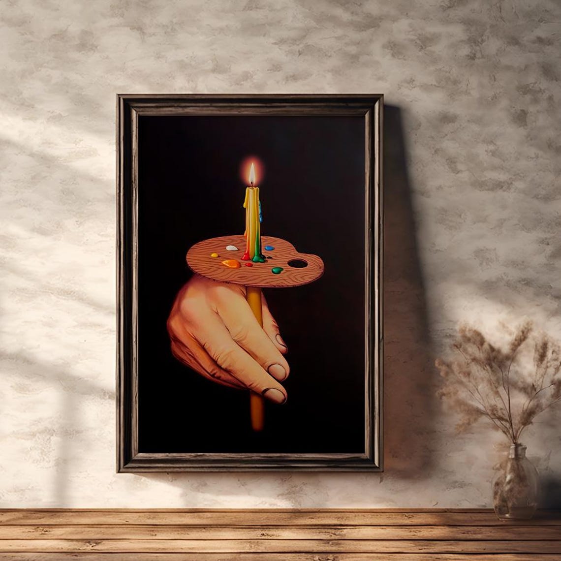 Surreal Hand Holding Painters Palette With Candle Art Poster
