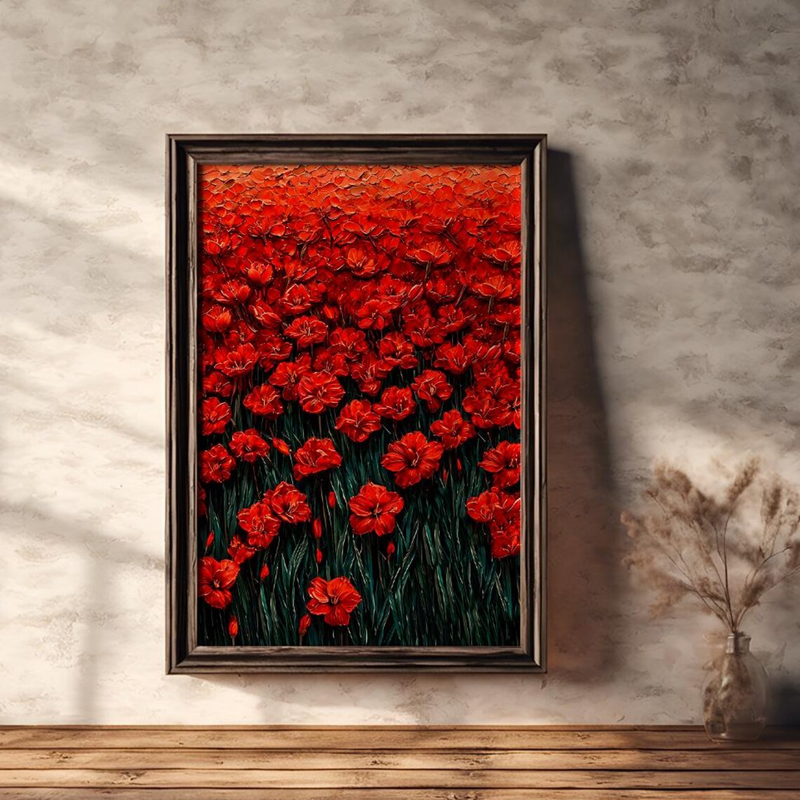 Dense Red Poppy Field Impasto Oil Painting Floral Art Poster