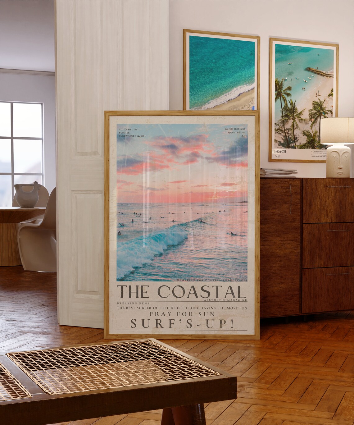 Coastal Surfs Up Vintage Surf Newspaper Poster - Image 3