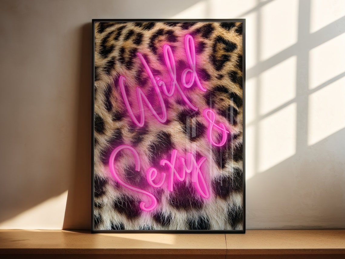 Wild And Sexy Pink Neon Script Leopard Fur Glam Statement Poster - Image 3
