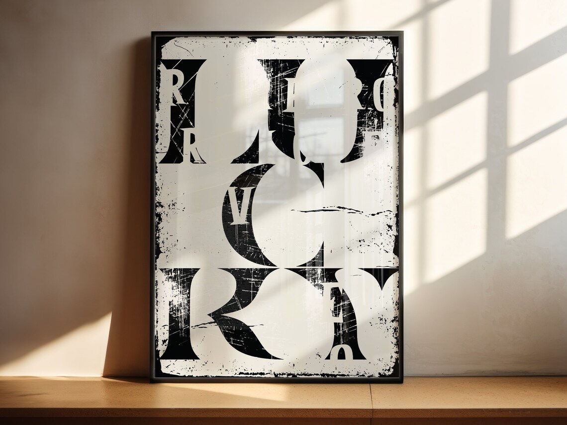 Lucky Distressed Black Typography Grunge Vintage Retro Funky Poster - Image 2