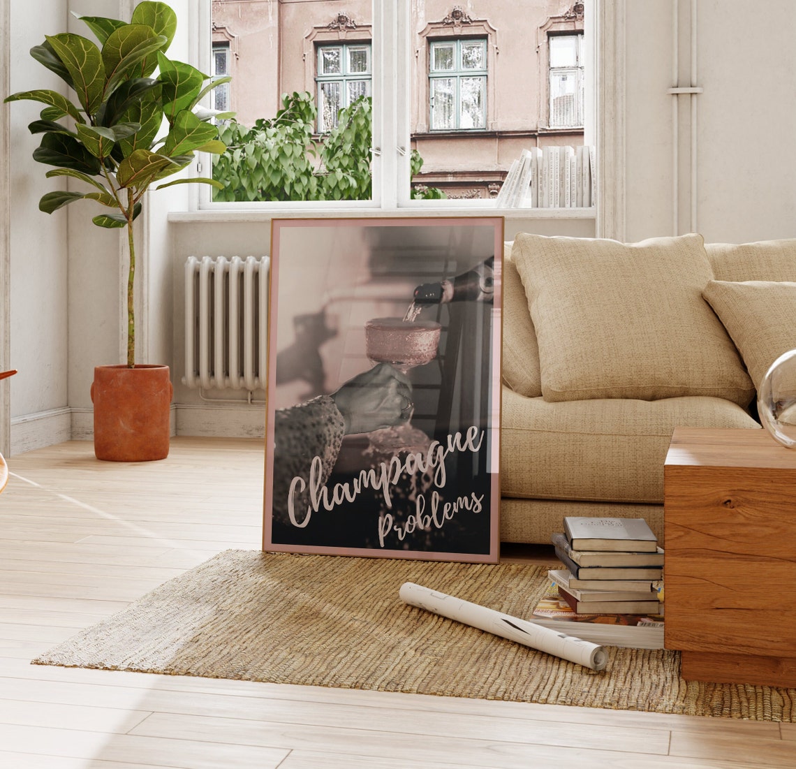 Champagne Problems Script Quote Pink Champagne Pour Photo Poster - Image 2