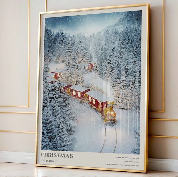 Christmas Train Definition Print Snowy Forest Locomotive Holiday Quote Art