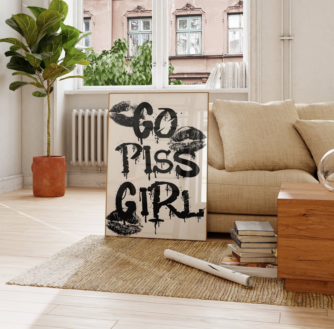 Go Piss Girl Black Kiss Marks Drip Graffiti Bathroom Quote Poster - Image 2