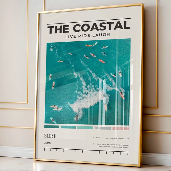 The Coastal Live Ride Laugh Aerial Surfers Turquoise Ocean Wave Surf Poster
