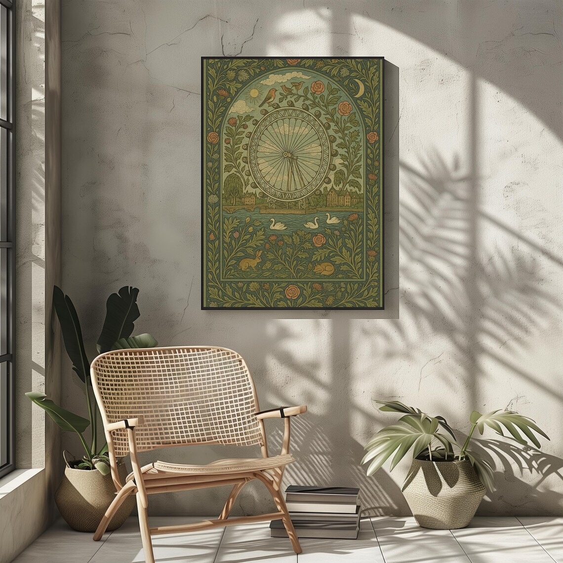 London Eye William Morris Style Botanical Floral Vintage Art Poster
