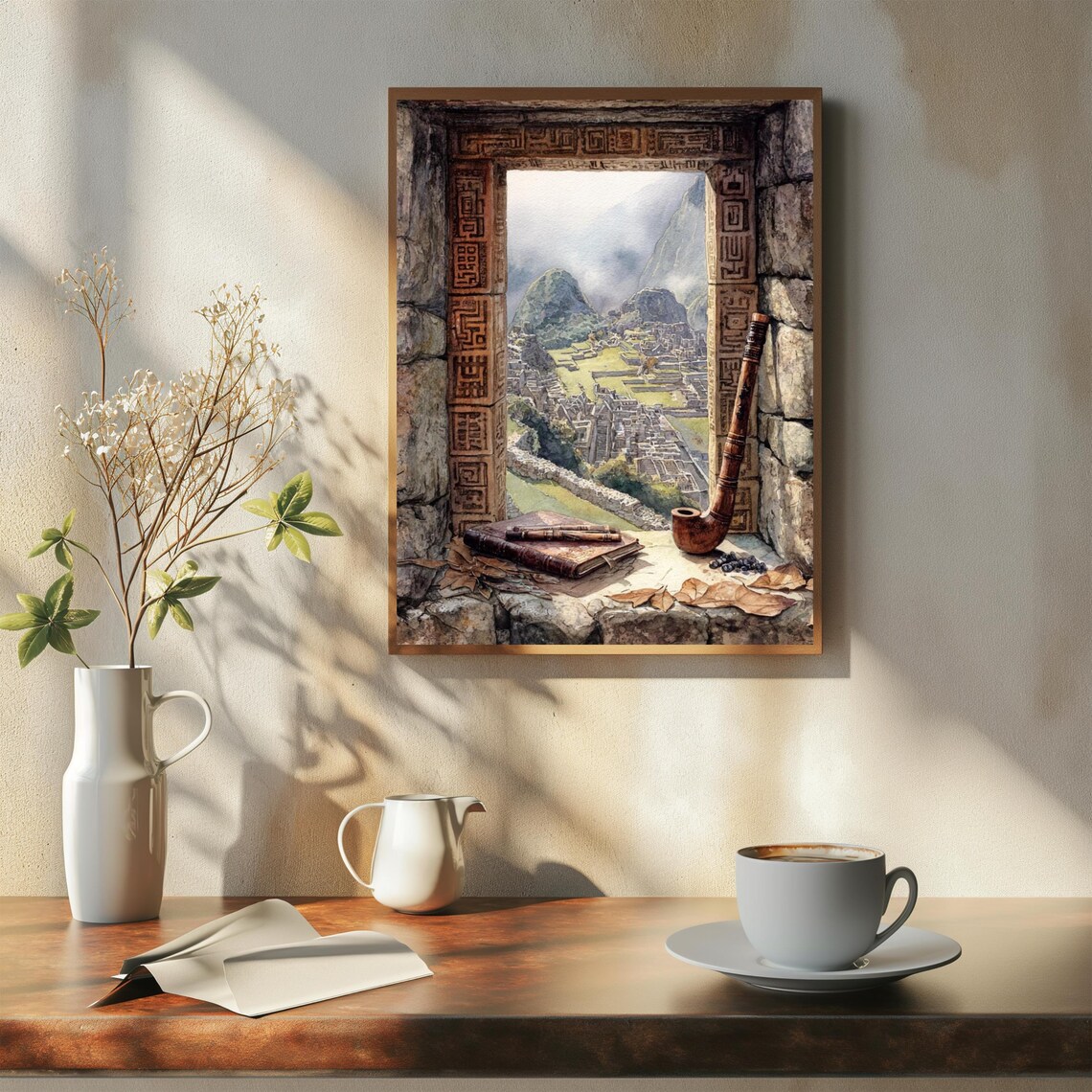 Machu Picchu Inca Stone Window View Vintage Adventure Travel Poster