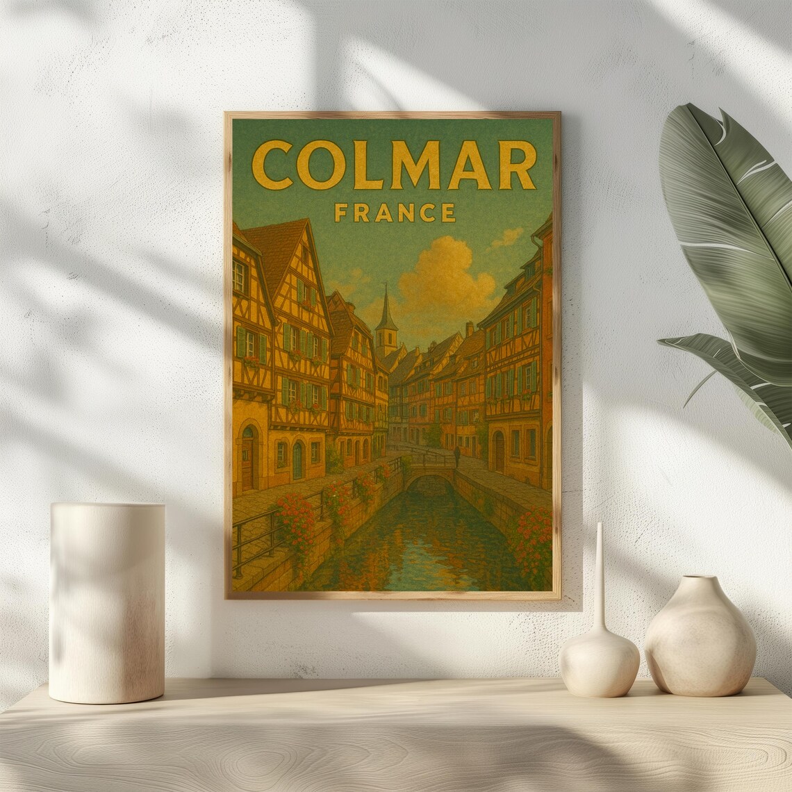 Colmar France Half Timbered Canal Street Vintage Alsace Travel Poster