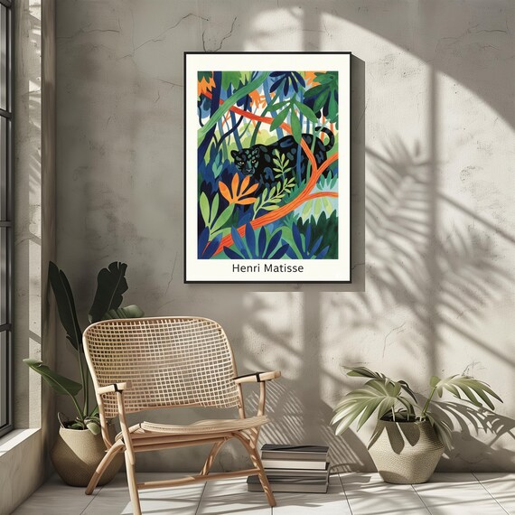 Henri Matisse Style Black Panther Lush Jungle Foliage Bold Art Print