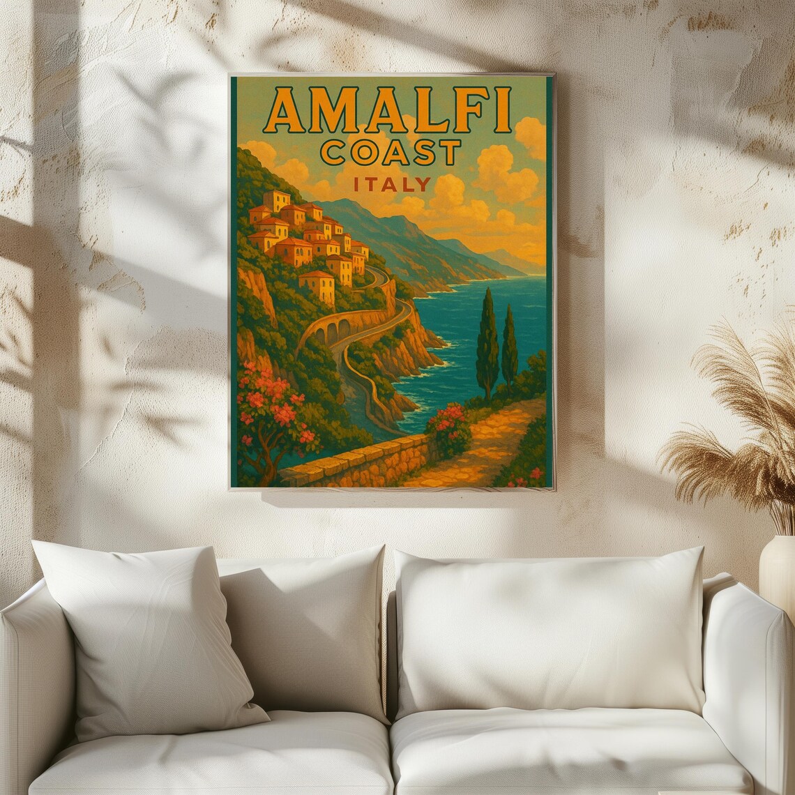 Amalfi Coast Italy Vintage Travel Poster Mediterranean Coastal