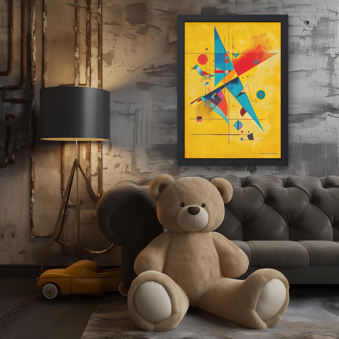 Abstract Geometric Bird With Primary Colors Modern Art Poster