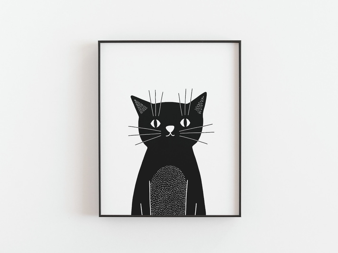 Baby Cat Print, Minimalist Scandinavian Nursery Decor