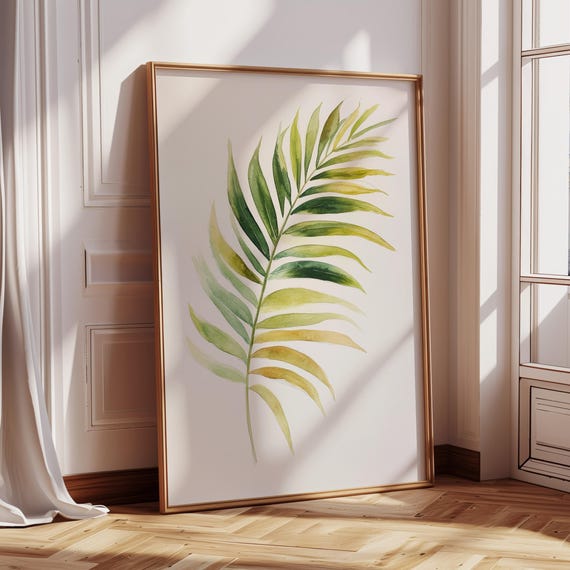 Palm Leaf Watercolor Art Print, Tropical Botanical