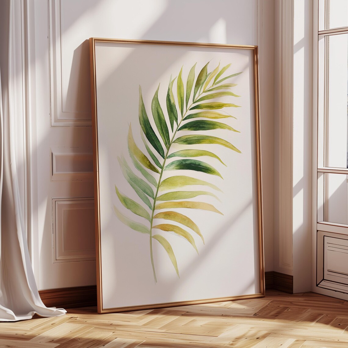 Palm Leaf Watercolor Art Print, Tropical Botanical