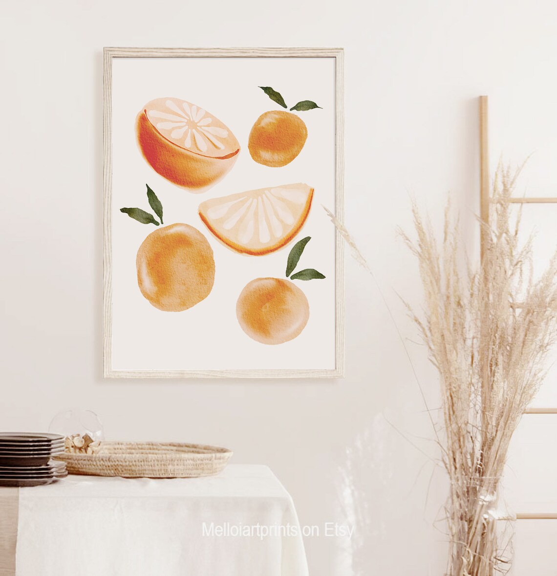 Watercolor Oranges Slices And Leaves Citrus Fruit Kitchen Art Poster - Image 2