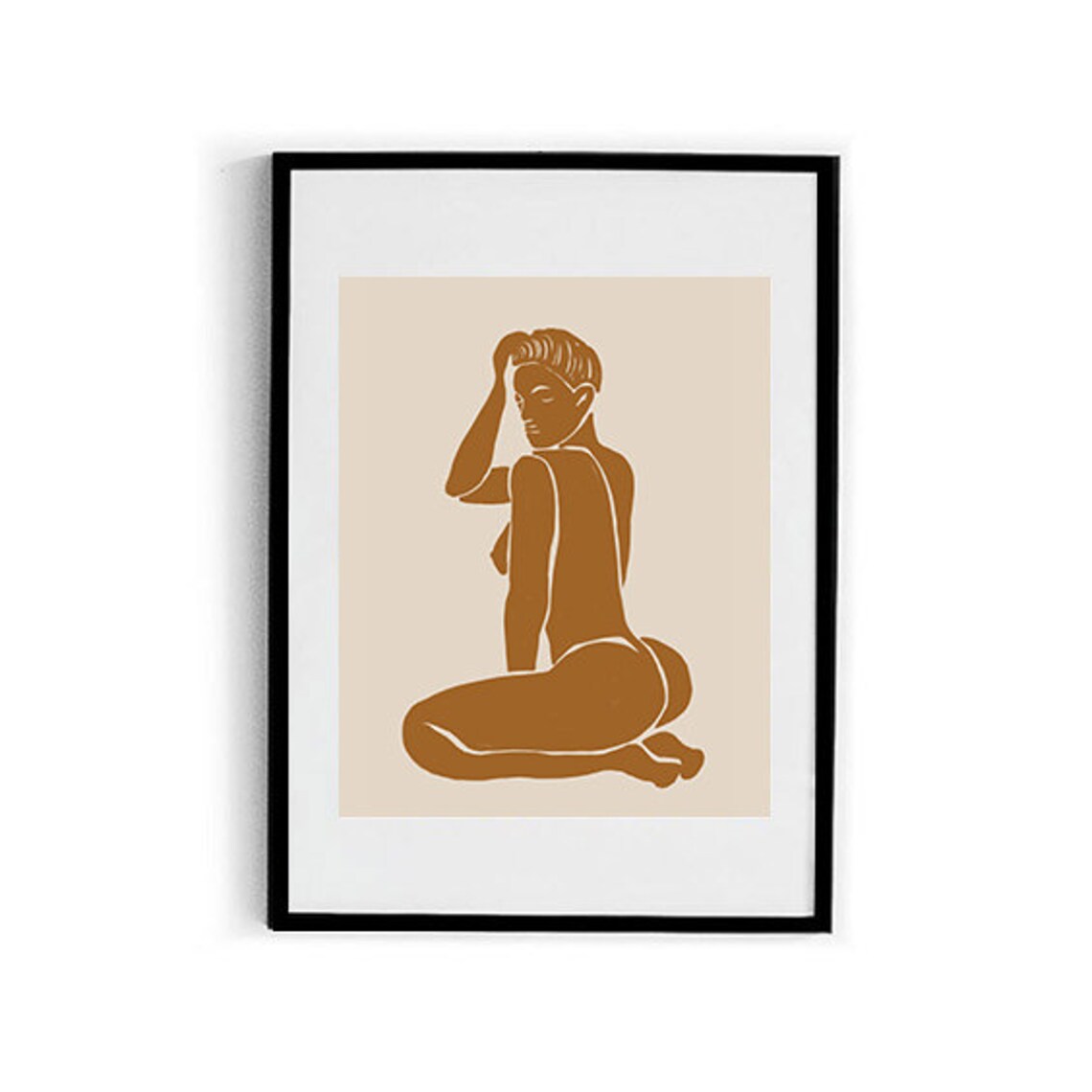 Seated Woman Silhouette Terracotta Woodcut Style Feminine Art Poster - Image 2