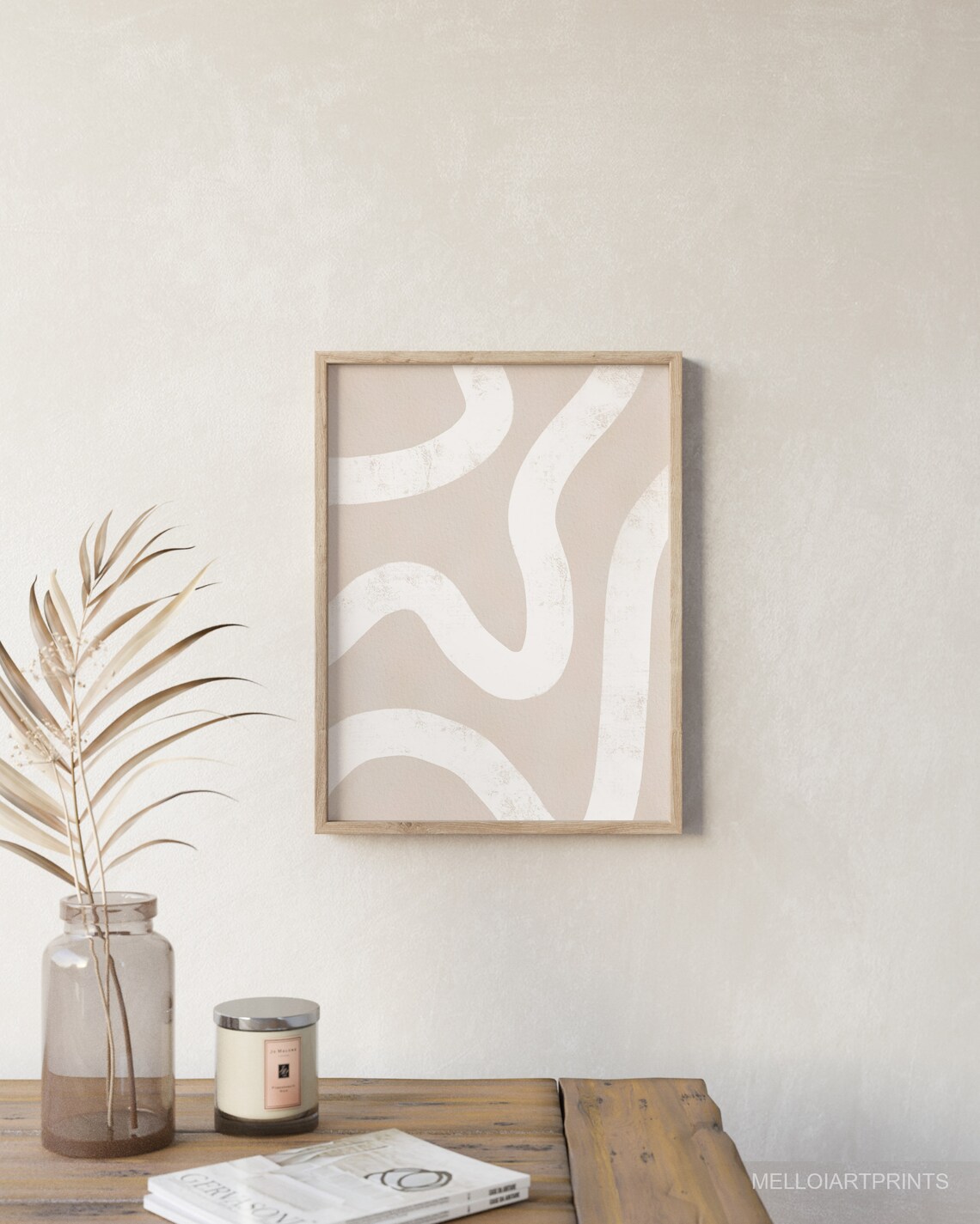 White Wave Abstract Art Taupe Beige Textured Modern Wall Poster - Image 2