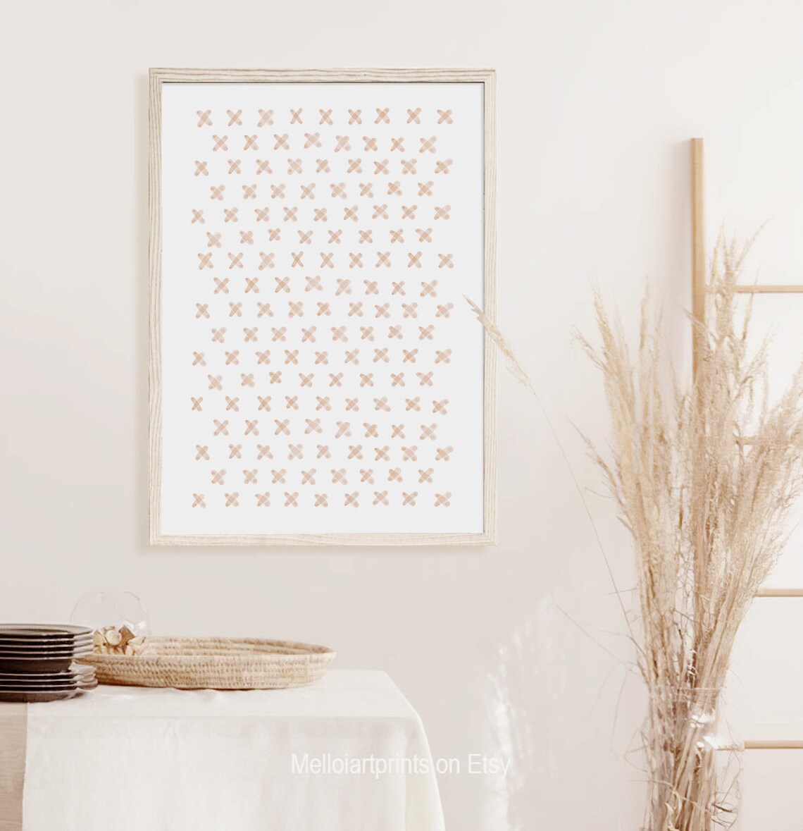 Cream Geometric Minimalist Watercolor Beige Abstract Wall Art - Image 3