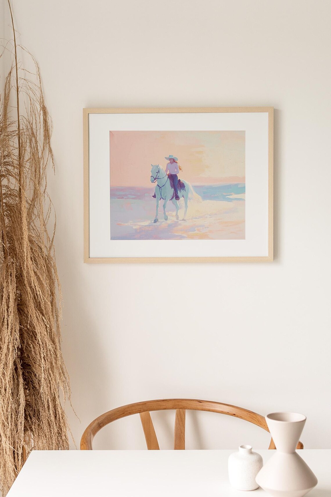 Cowgirl Riding White Horse Pastel Sunset Western Painting Poster - Image 3
