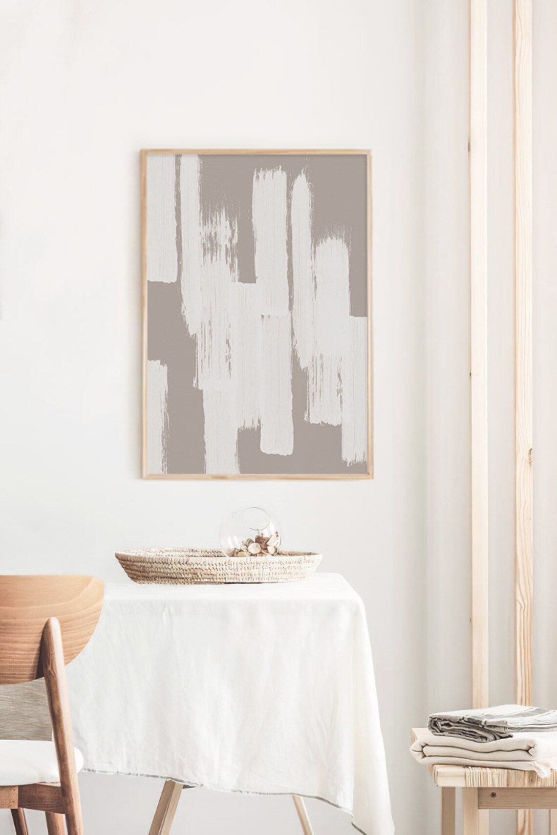 Gray Beige Abstract Minimalist Geometric Watercolor Art Print - Image 2