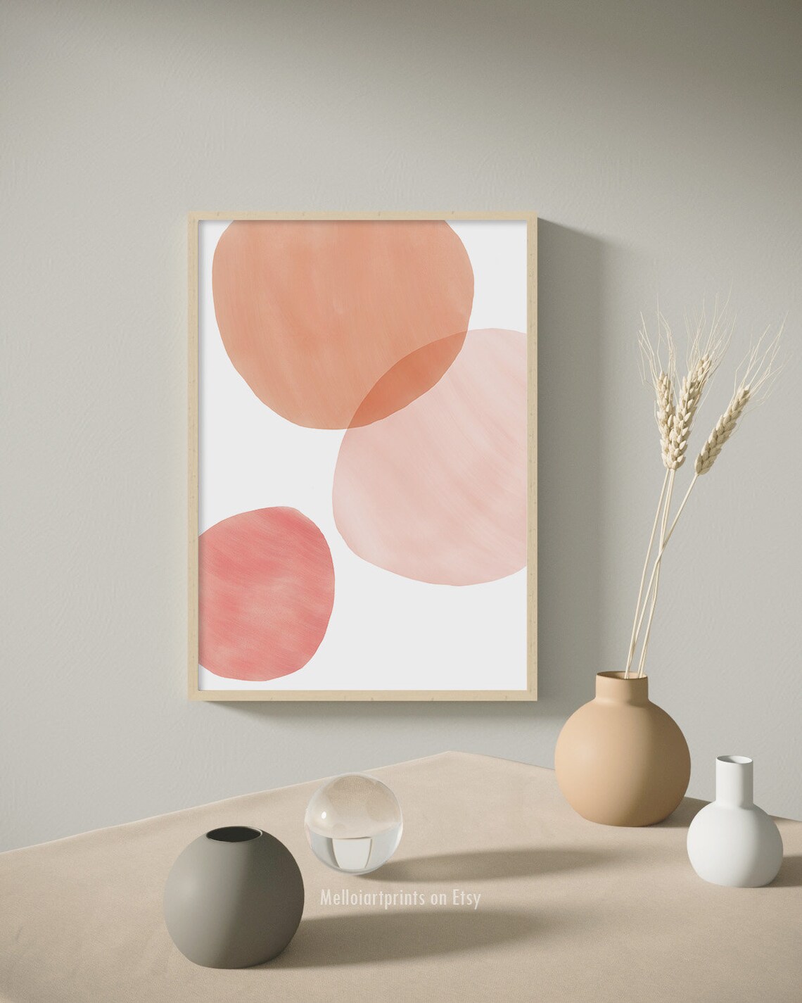 Pastel Pink Peach Circles Watercolor Soft Geometric Wall Poster - Image 3