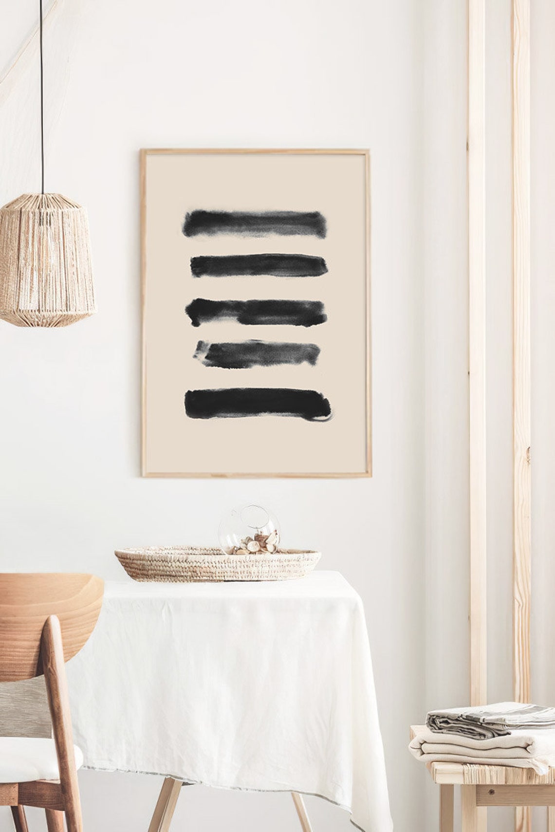 Black Ink Brush Strokes Beige Zen Minimal Japanese Wall Poster - Image 2