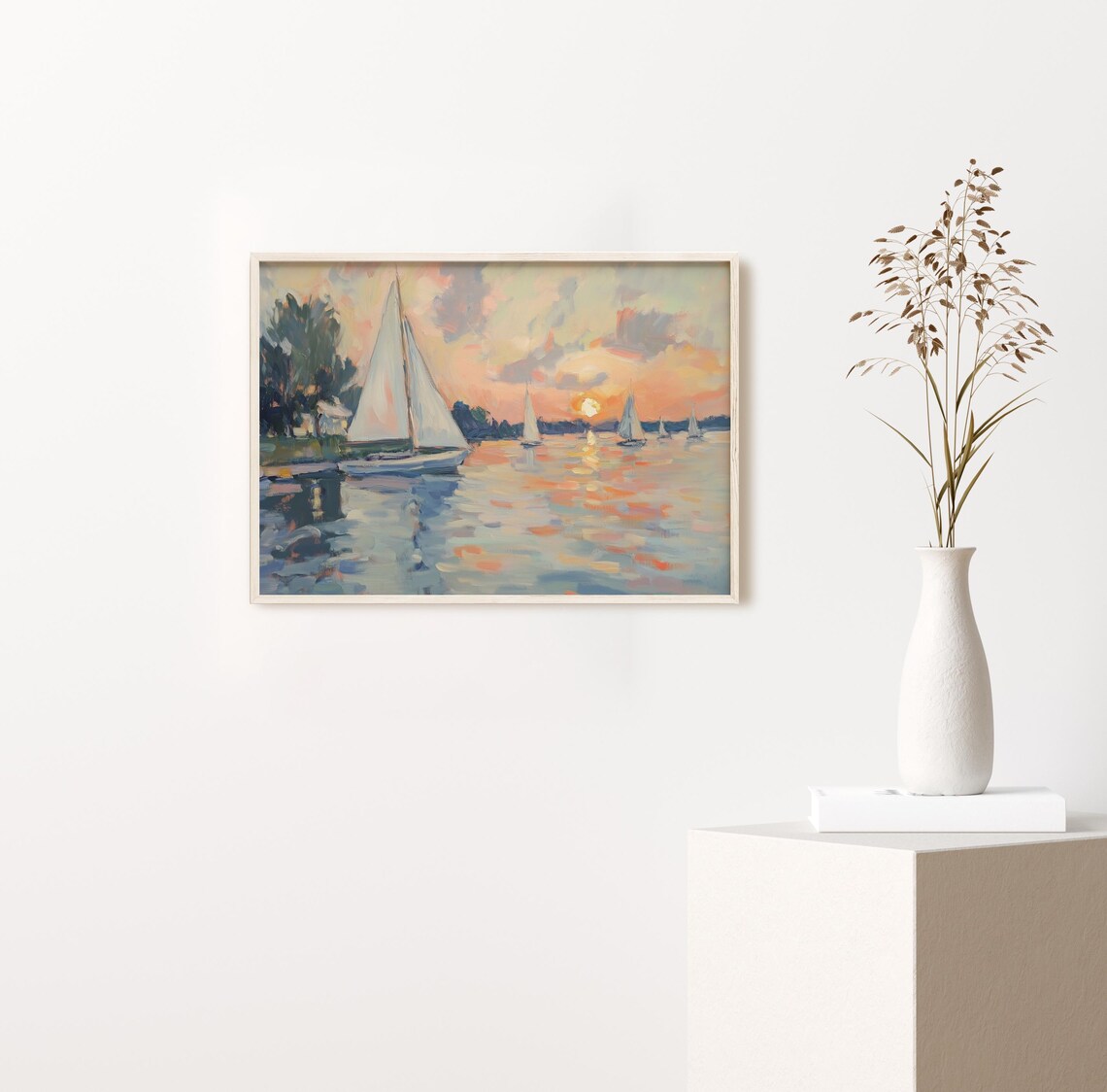 Calm Sailboats At Sunset Impressionist Seascape Nautical Poster - Image 2